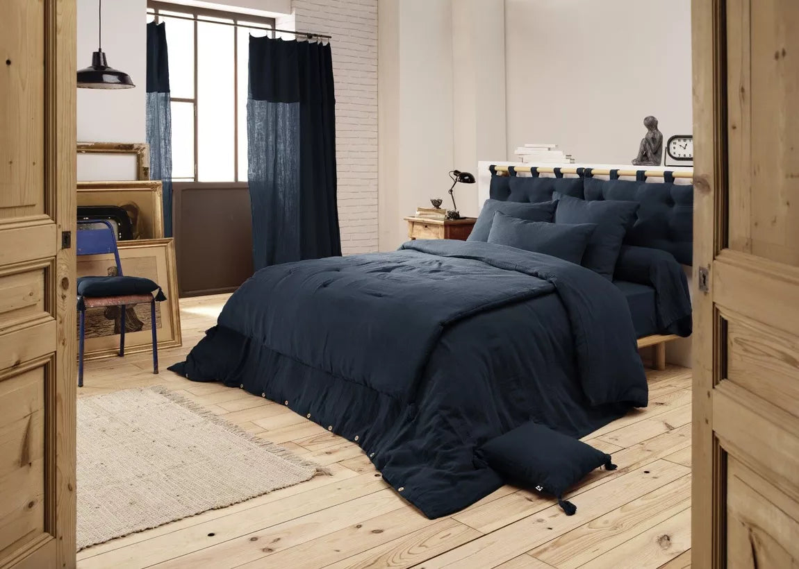 Housse de couette Gaîa en gaze de coton – Minuit (Bleu marine)