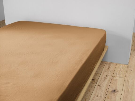 Draps housse Gaïa camel en gaze de coton