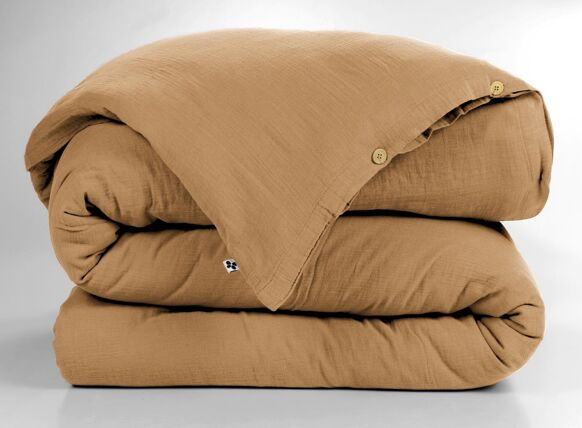 Housse de couette Gaïa camel en gaze de coton