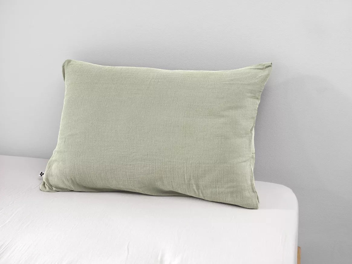 Taie d'oreiller Gaze de coton GAÏA Vert d'eau