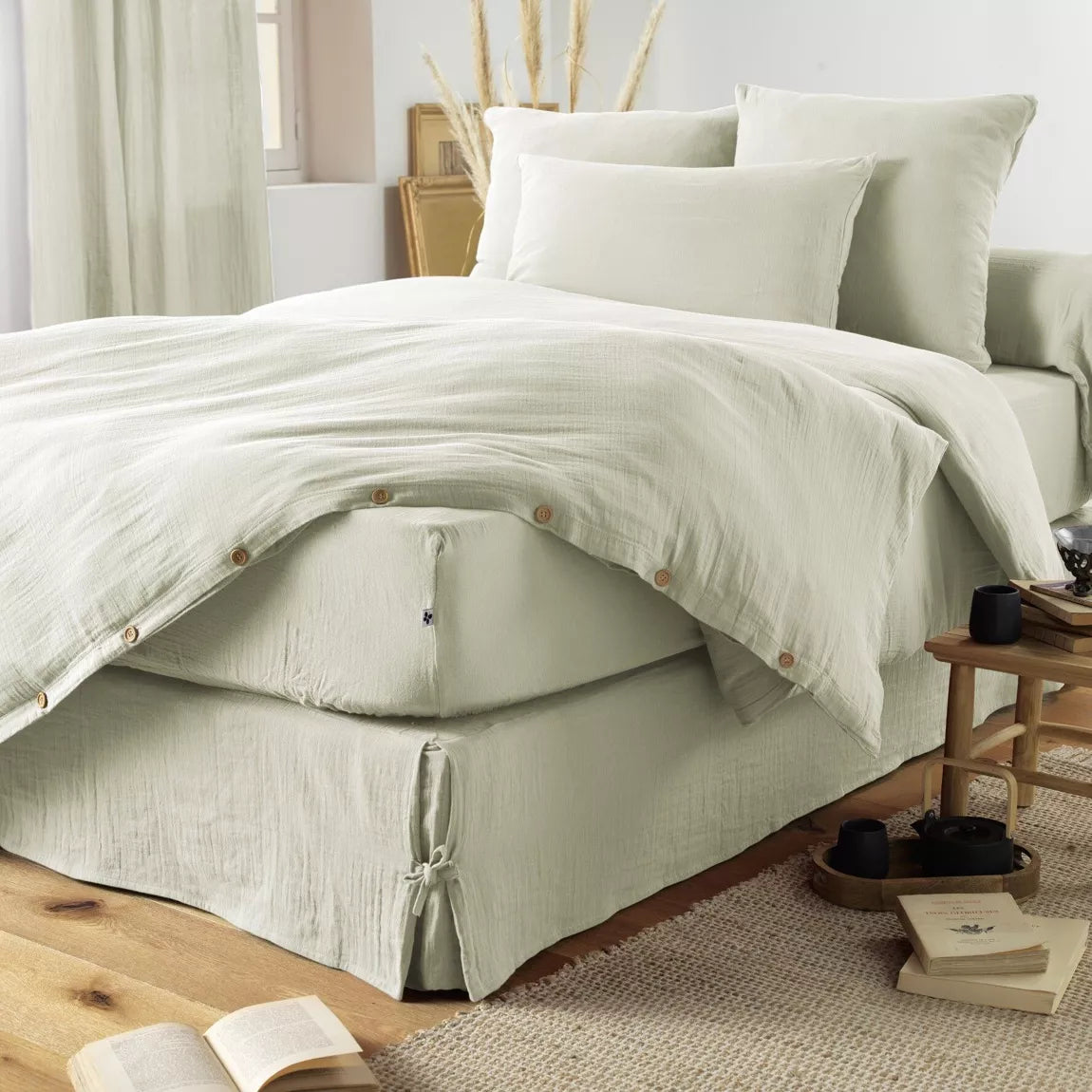 Housse de couette en gaze de coton - Vert d'eau