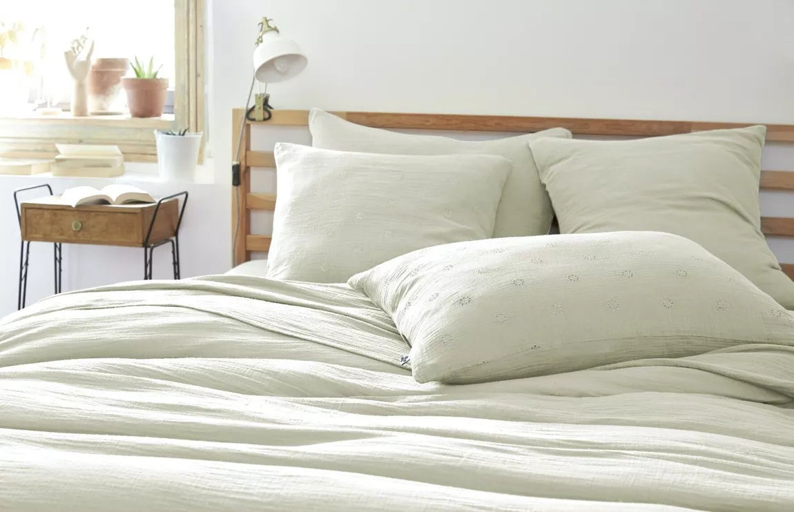 Taie d'oreiller Gaze de coton GAÏA Vert d'eau