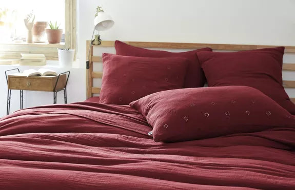 Taie d'oreiller Gaze de coton brodé 60 x 60 cm GAÏA Bordeaux