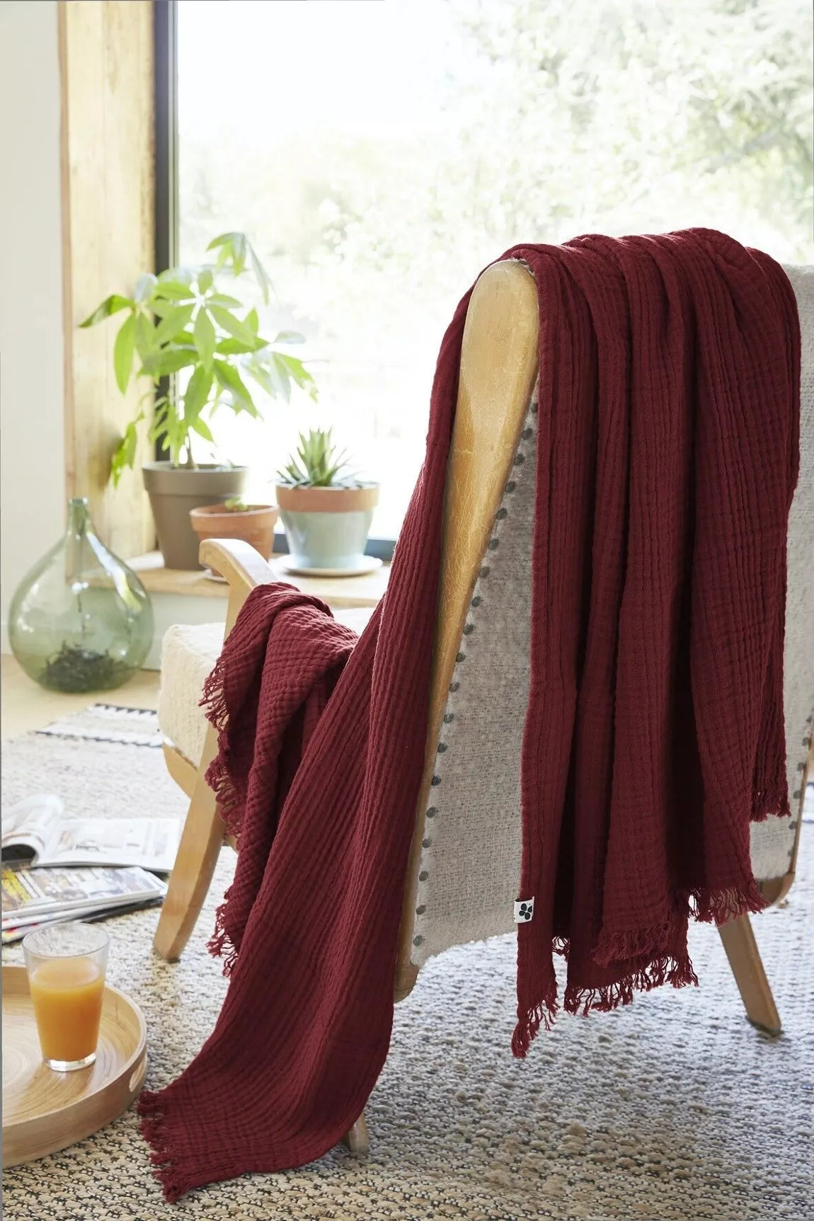Coussin Perse, Plaid Bordeaux & Parure Gaia Pampa