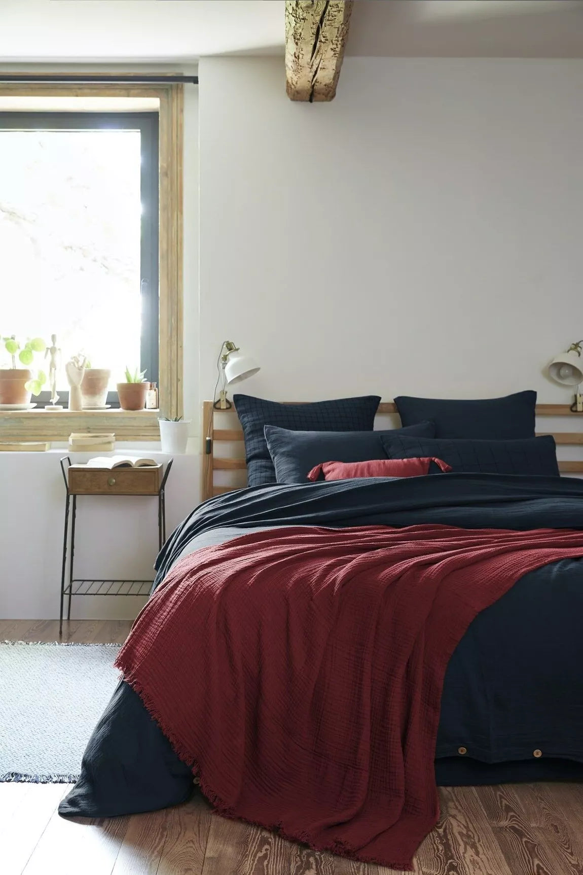 Housse de couette Gaîa en gaze de coton – Minuit (Bleu marine)