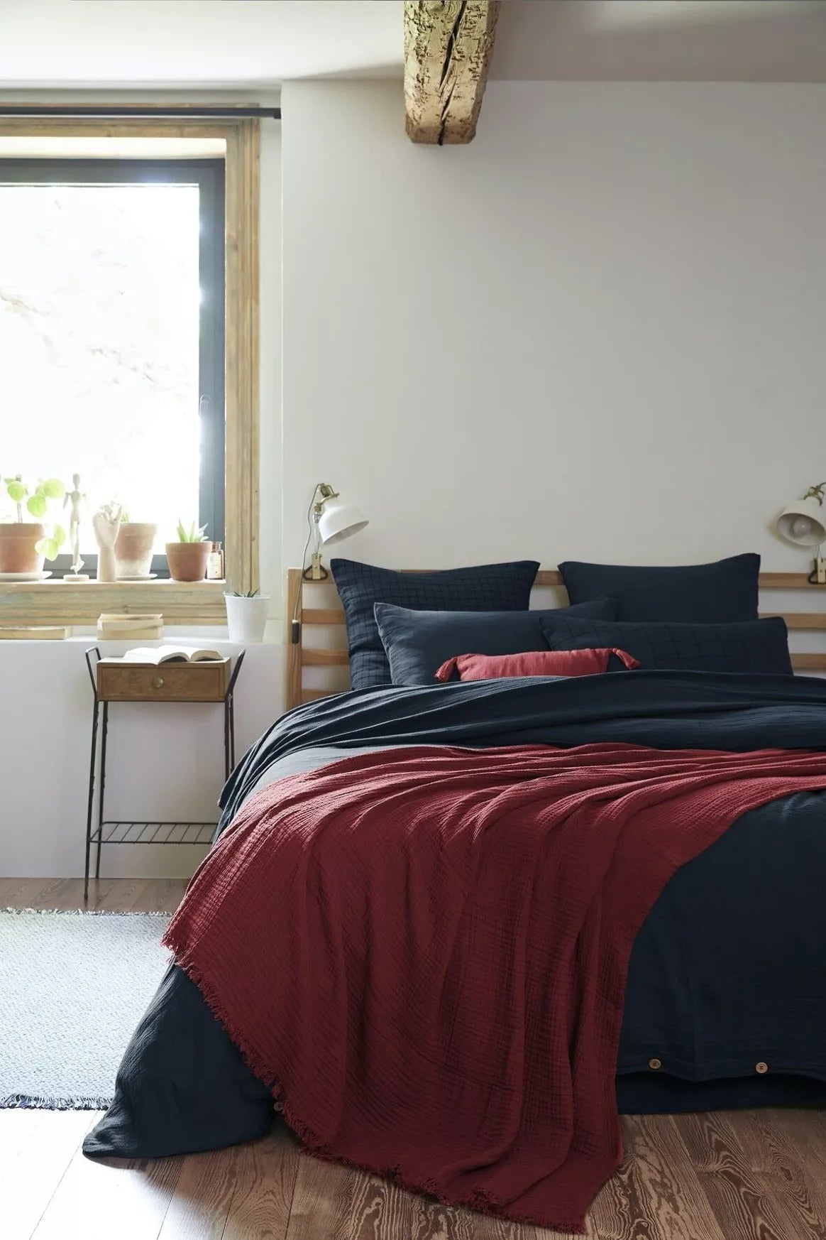 Plaid à franges 130 x 160 cm GAÏA bordeau