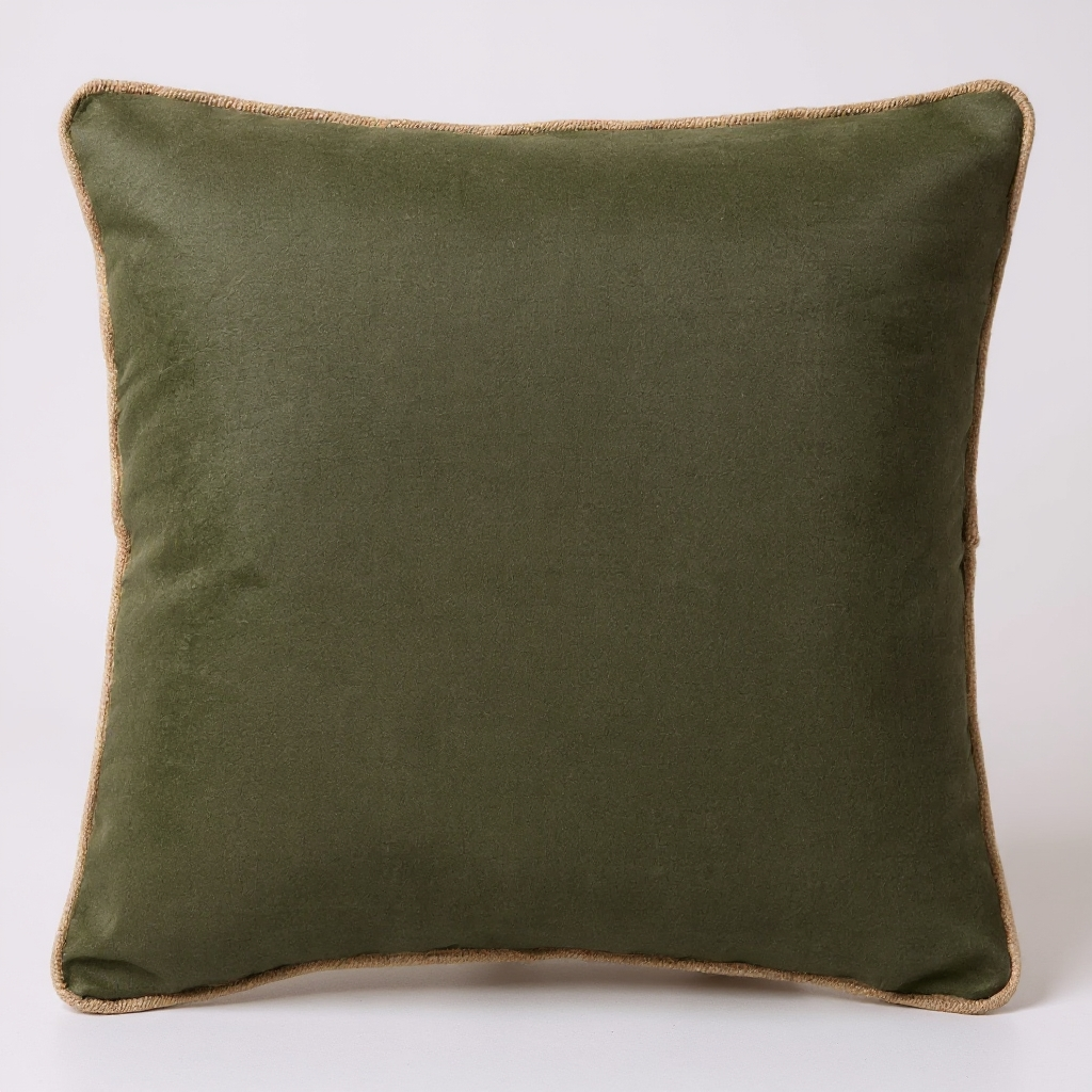 Coussin Velours Kaki & Passepoil Jute – 40×40 cm