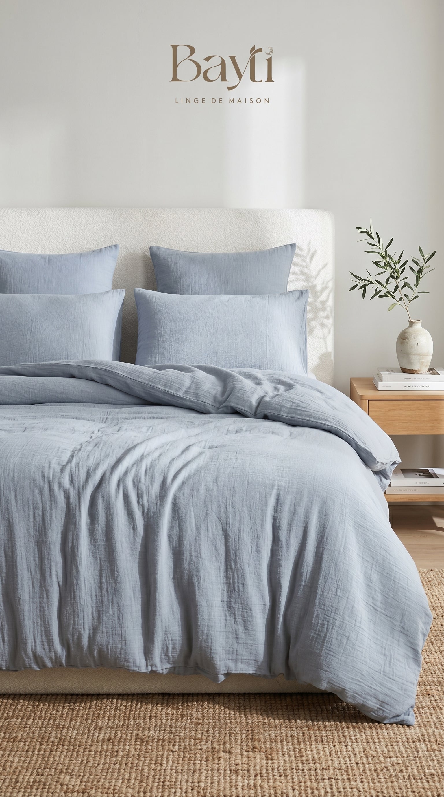 Parure de lit Brume Bleue · Gaze de coton effet lavé