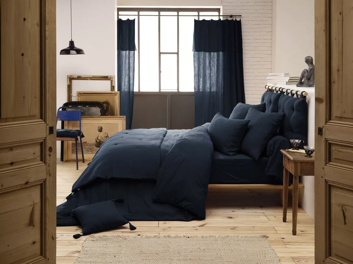 Drap housse GAÏA en Gaze de coton Minuit