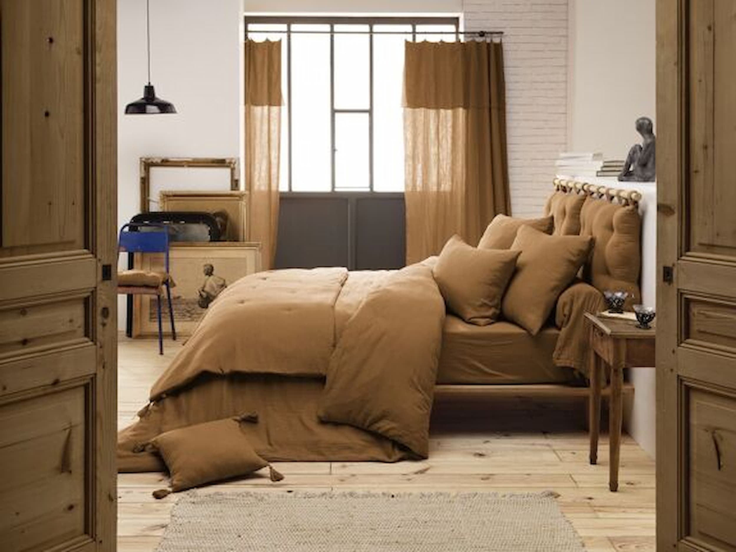 Housse de couette Gaïa camel en gaze de coton