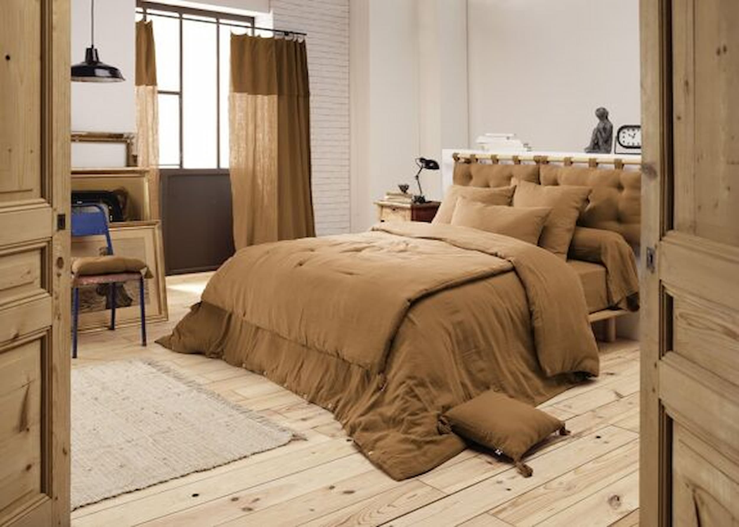 Housse de couette Gaïa camel en gaze de coton