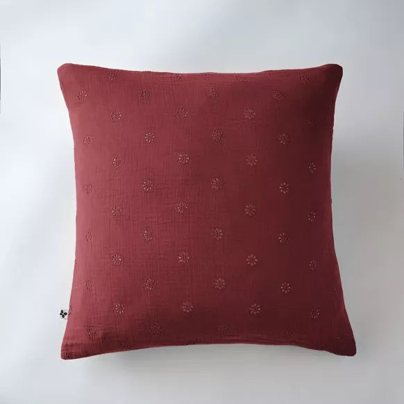 Taie d'oreiller Gaze de coton brodé 60 x 60 cm GAÏA Bordeaux