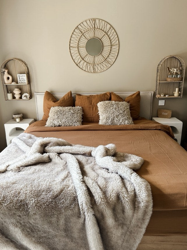 Housse de couette Gaïa camel en gaze de coton