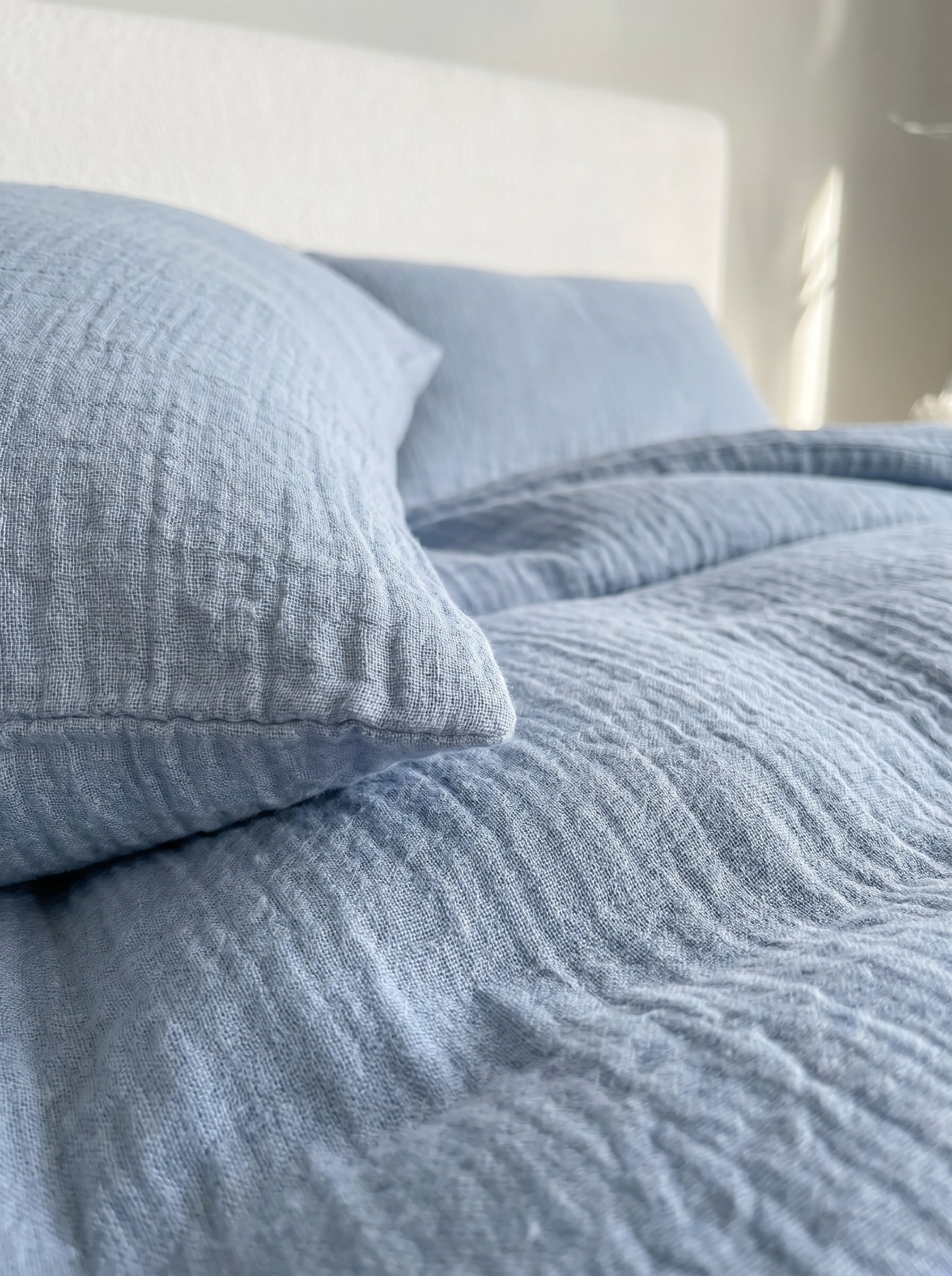 Parure de lit  Brume Bleue · Gaze de coton effet lavé