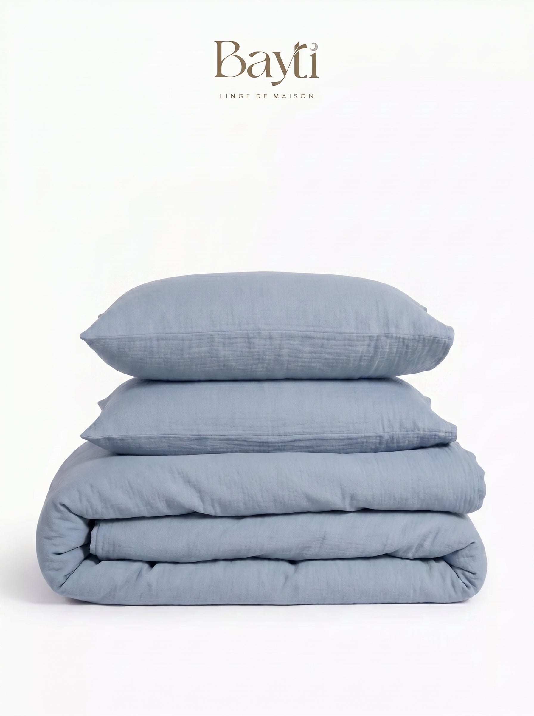 Parure de lit  Brume Bleue · Gaze de coton effet lavé